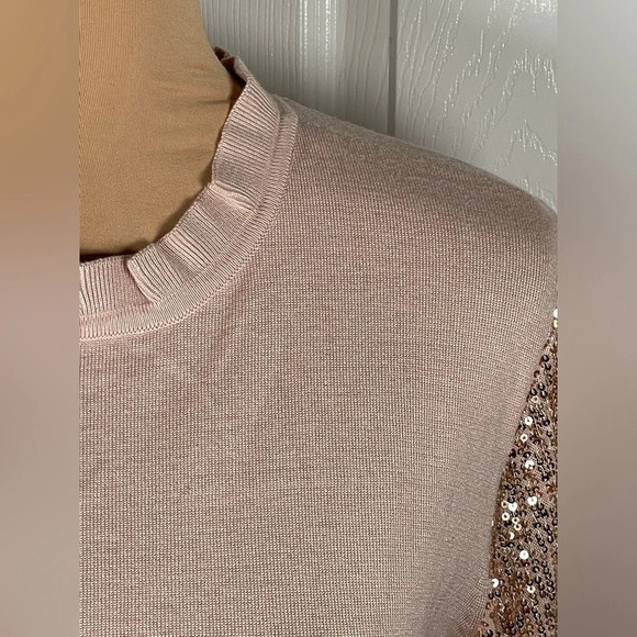 Adrianna Papell Sweater‎ with puffy sequence long sleeves, Antique Rose, XL. - Picture 4 of 9